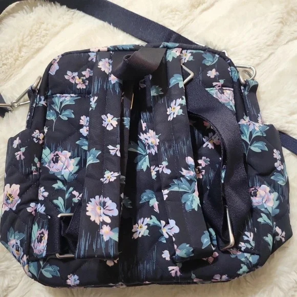 Vera Bradley Convertible Small Backpack/handbag Navy Garden - Picture 2 of 5